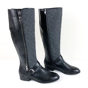 MARC FISHER JOANNA QUILTED BLACK RIDING BOOTS